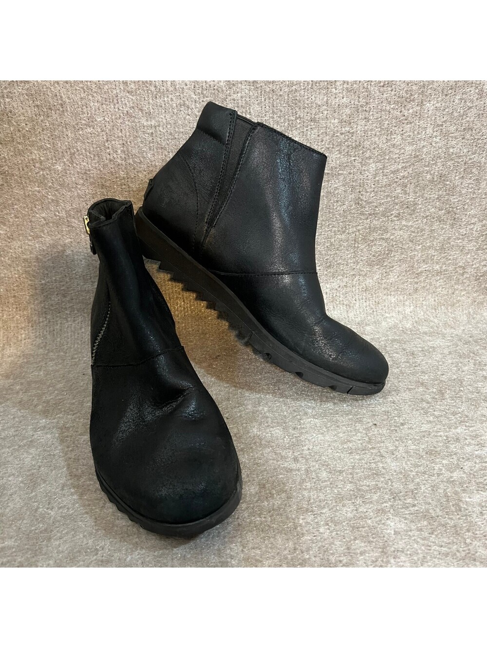 Sorel Harlow Boots Women 8.5 Black Leather Wedge Ankle Booties NL3735